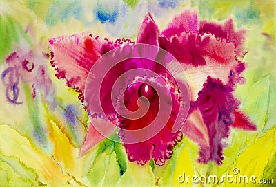 Abstract watercolor original painting purple pink color of orchid Stock Photo