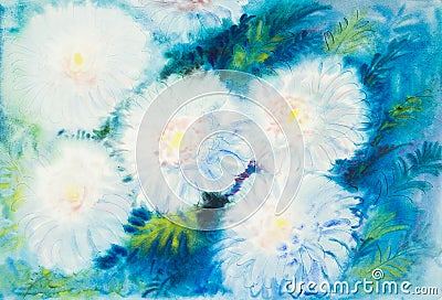 Abstract watercolor original painting white color of chrysanthem flowers Stock Photo