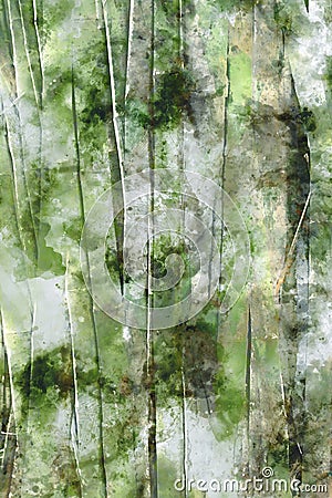 Abstract watercolor painting of bamboos in green tone Stock Photo