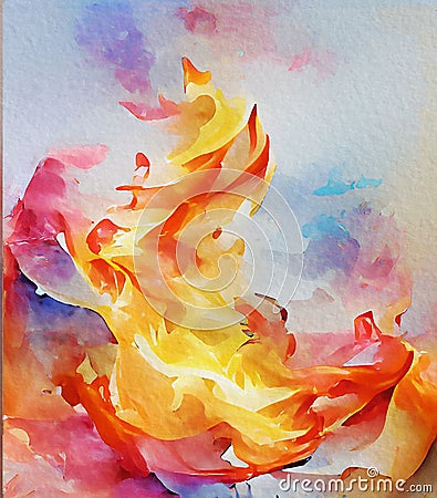 Fire and smoke - abstract watercolor art Stock Photo