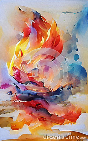 Fire and smoke - abstract watercolor art Stock Photo