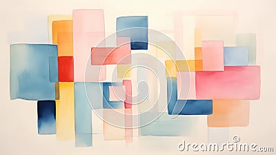 Abstract Watercolor Painting: Geometric Aesthetics With Soft Translucent Squares Stock Photo