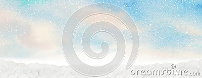 Abstract watercolor painting landscape panorama illustration on paper and cloud snow, sky background Cartoon Illustration