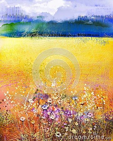 Abstract watercolor painting purple cosmos flower Stock Photo