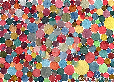 Abstract watercolor polka dots/circles multicolored pattern Stock Photo