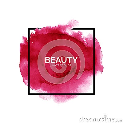 Abstract watercolor red spot with square frame Vector Illustration