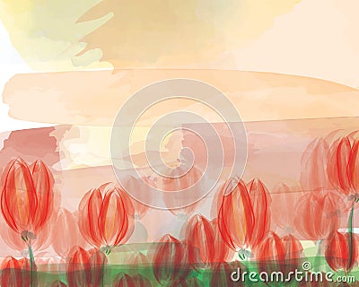 Abstract Watercolor Red Tulip Vector Illustration