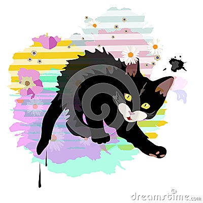 Abstract watercolor sketch Funny black cute kitten Stock Photo