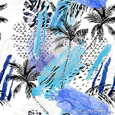 Abstract watercolor summer seamless pattern. Cartoon Illustration