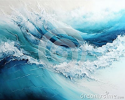 Blue Abstract watercolor surfing blue waves for textures. Fresh, cheerful and relaxing summer concept. Positive tones Stock Photo