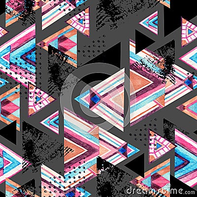 Abstract watercolor triangle seamless pattern. Cartoon Illustration