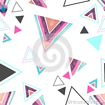 Abstract watercolor triangle seamless pattern. Cartoon Illustration
