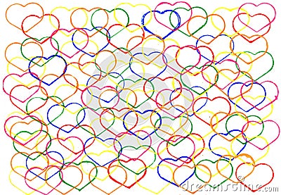 Abstract watercolour background with outlines of hearts. The aut Stock Photo