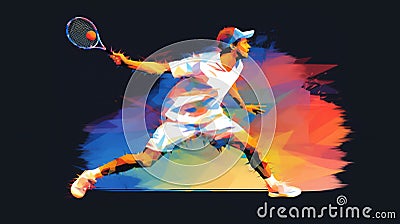 Abstract watercolour painting of an athlete male tennis player at a match sport tournament Cartoon Illustration