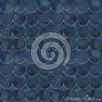 Abstract watercolour waves gold glitter japanese luxury seamless pattern background Stock Photo