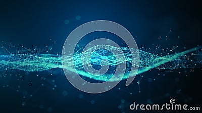 Abstract wave of data dots in a technology network. Technology blockchain connection, Artificial Intelligence, and Big data Stock Photo