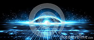 Abstract wave featuring moving dots. Stream of particles. Illustration of cyber technology. 3D rendering Stock Photo