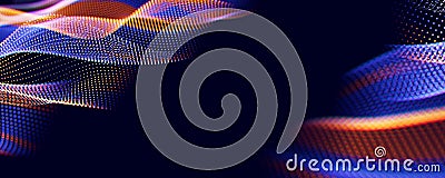 Abstract wave of particles. Big data digital flow concept. LLM learning process, AI technology. Quantum computing. 3d Cartoon Illustration