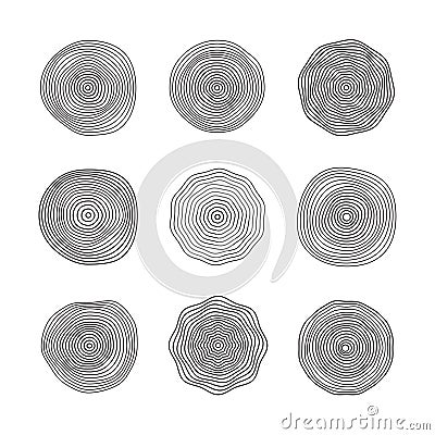 Abstract wave surfaces. Flowing music sound waves. Smooth ring patterns vector collection isolated Vector Illustration