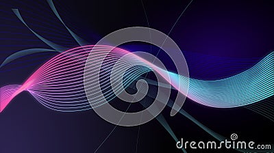 Abstract wave of thin neon lines Stock Photo