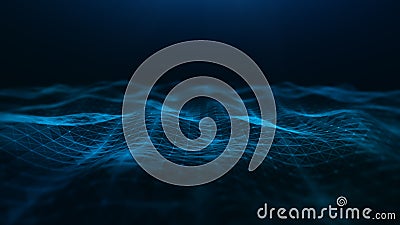 Abstract waves flowing, with triangle mesh of dots and lines. Big data connection, Technology digital background. 3d rendering Stock Photo