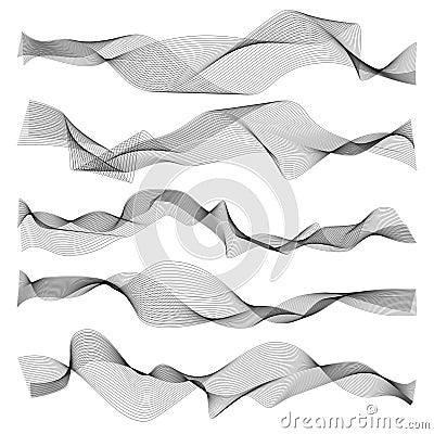 Abstract waves. Graphic line sonic or sound wave elements, wavy texture isolated on white background Vector Illustration