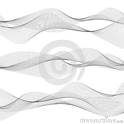 Abstract waves, grey lines on white background Vector Illustration