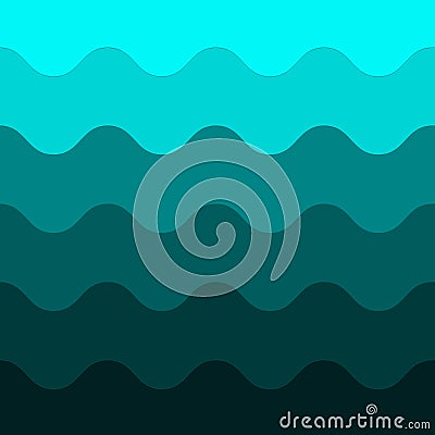Abstract Waves Pattern in Gradating Teal Background Cartoon Illustration