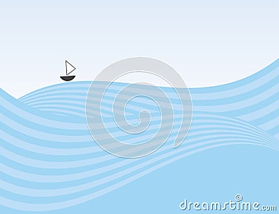 Abstract Waves Sailboat Vector Illustration