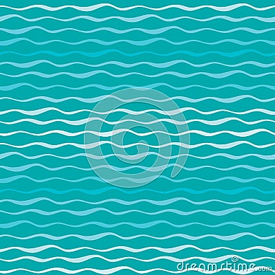 Abstract waves vector seamless pattern. Wavy lines of sea or ocean blue hand drawn background Vector Illustration