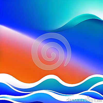 Abstract wavy background in blue tones. Winter cold concept. Bright blurry illustration. The image was created using generative AI Cartoon Illustration