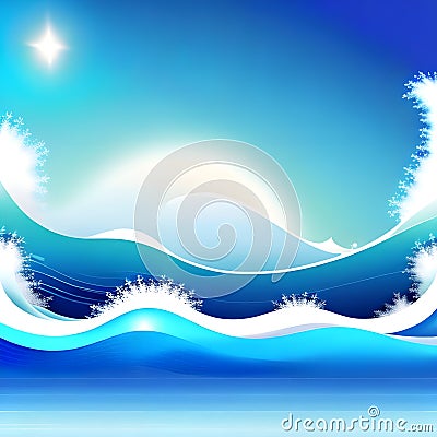 Abstract wavy background in blue tones. Winter cold concept. Bright blurry illustration. The image was created using generative AI Cartoon Illustration