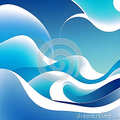 Abstract wavy background in blue tones. Winter cold concept. Bright blurry illustration. The image was created using generative AI Cartoon Illustration