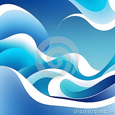 Abstract wavy background in blue tones. Winter cold concept. Bright blurry illustration. The image was created using generative AI Cartoon Illustration