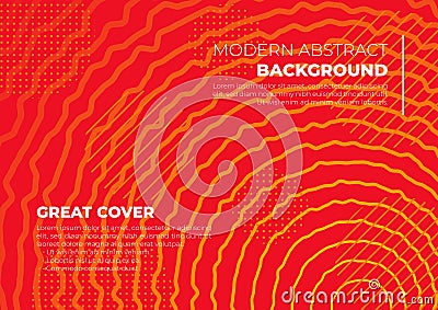 An abstract wavy circular red and yellow pattern cover design Stock Photo