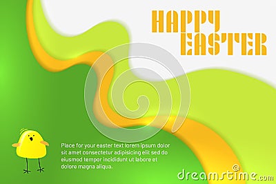 Abstract wavy Happy Easter background with stylized chicken Cartoon Illustration