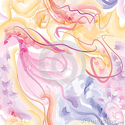 Abstract wavy lines. Beautiful seamless watercolored texture. Endless pattern in bright spring style. Flowing waves abstraction. Vector Illustration
