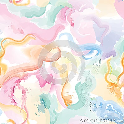Abstract wavy lines. Beautiful seamless watercolored texture. Endless pattern in bright spring style. Flowing waves abstraction. Vector Illustration