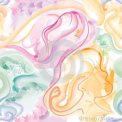 Abstract wavy lines. Beautiful seamless watercolored texture. Endless pattern in bright spring style. Flowing waves abstraction. Vector Illustration