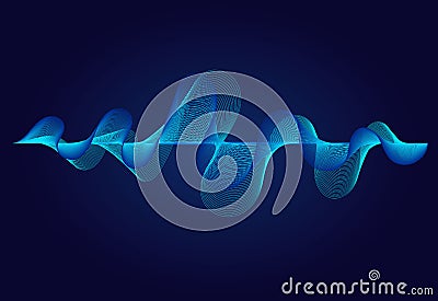 Abstract wavy lines surface on dark blue background. Soundwave of gradient lines. Modern digital frequency equalizer Vector Illustration