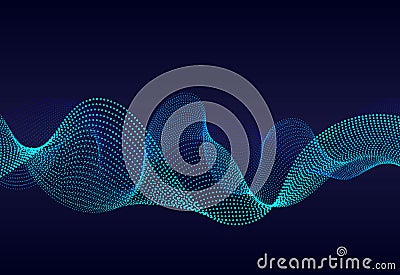 Abstract wavy particles surface on dark blue background. Soundwave of gradient lines. Modern digital frequency equalizer on abst Stock Photo