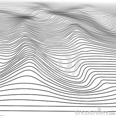 Abstract Wavy Stripe Wireframe Background. Digital Cyberspace Mountains with Valleys. 3D Technology Illustration Landscape Vector Illustration