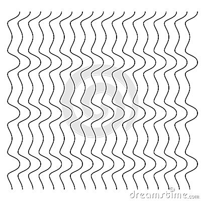 Abstract wavy, waving zigzag lines element. Vertical lines, stripes with billowy, undulate distortion effect. Curvy, squiggle Vector Illustration