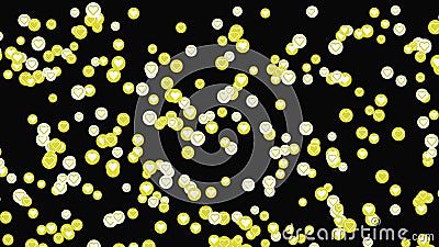 Abstract web icons of yellow and white hearts floating isolated on black background. Animation. Concept of likes in Stock Photo