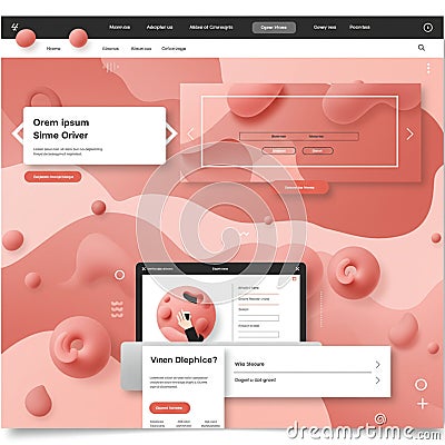 Abstract webpage design with a 3D effect, featuring organic shapes and blobs Stock Photo
