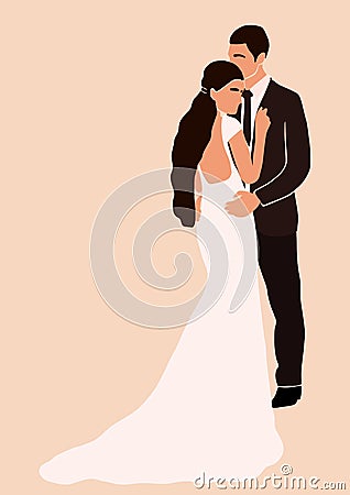 Abstract wedding couple groom and bride card isolated. Fashion minimal trendy Vector Illustration