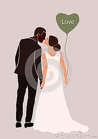 Abstract wedding couple groom and bride card isolated. Fashion minimal trendy Vector Illustration