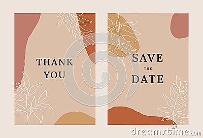 Abstract wedding invitation design. Save the date anniversary celebration online card organic shapes contemporary style. Vector ar Editorial Stock Photo