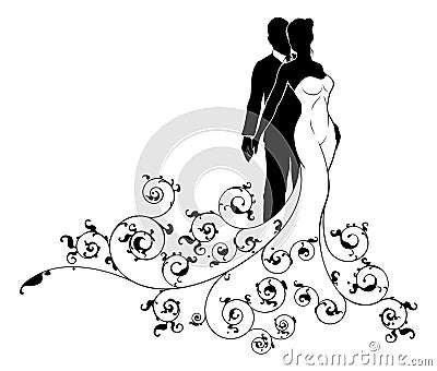 Abstract Wedding Pattern Bride and Groom Silhouette Vector Illustration