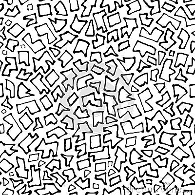 Abstract white background with chaotic uneven black parts. Seamless mosaic in Doodle style. Geometric irregular pattern Vector Illustration